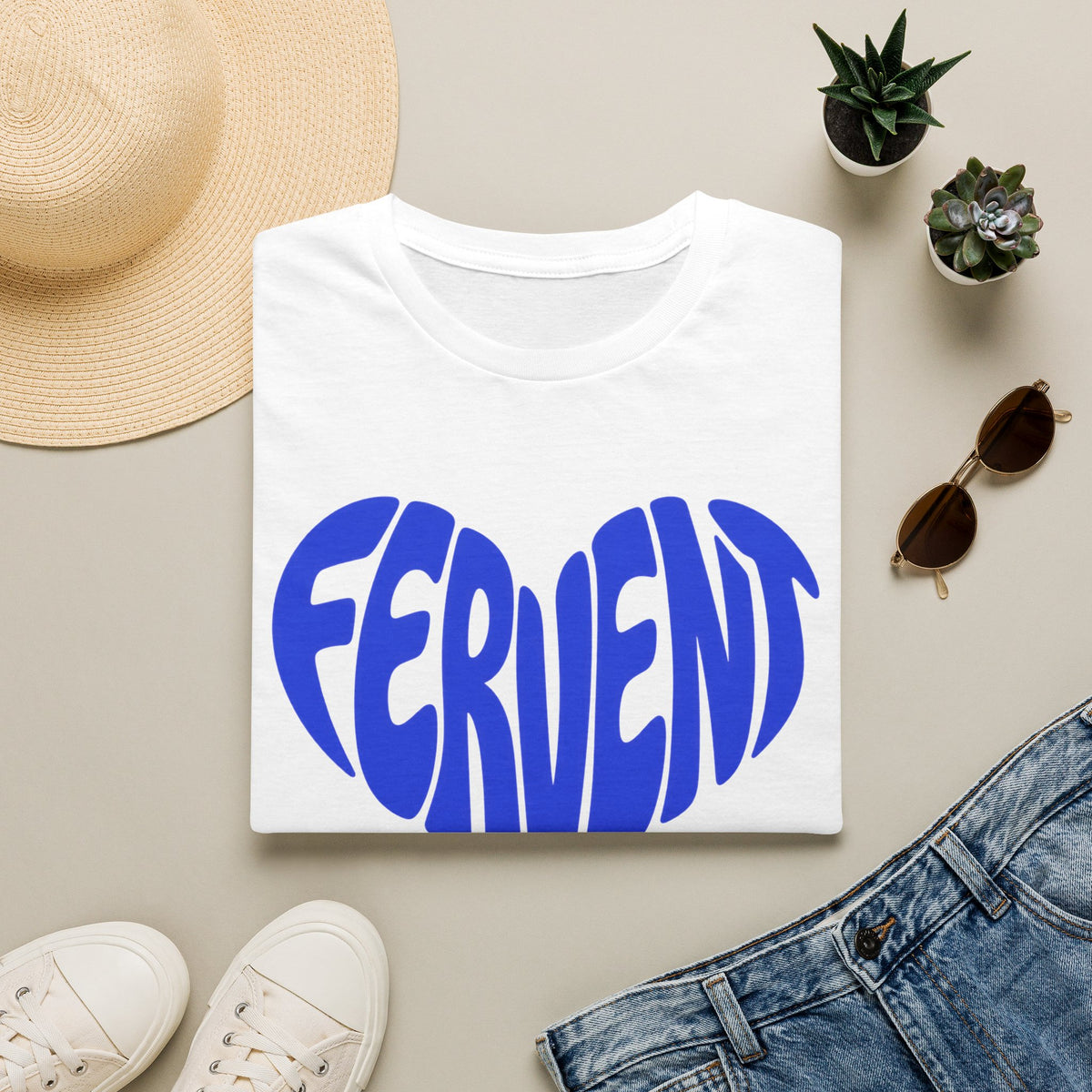 Fervent Heart T-Shirt — Bold Blue Retro Typography Tee