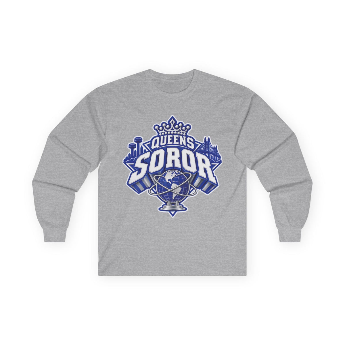 Queens Soror Long Sleeve Tee — Greek Sisterhood Crown Design