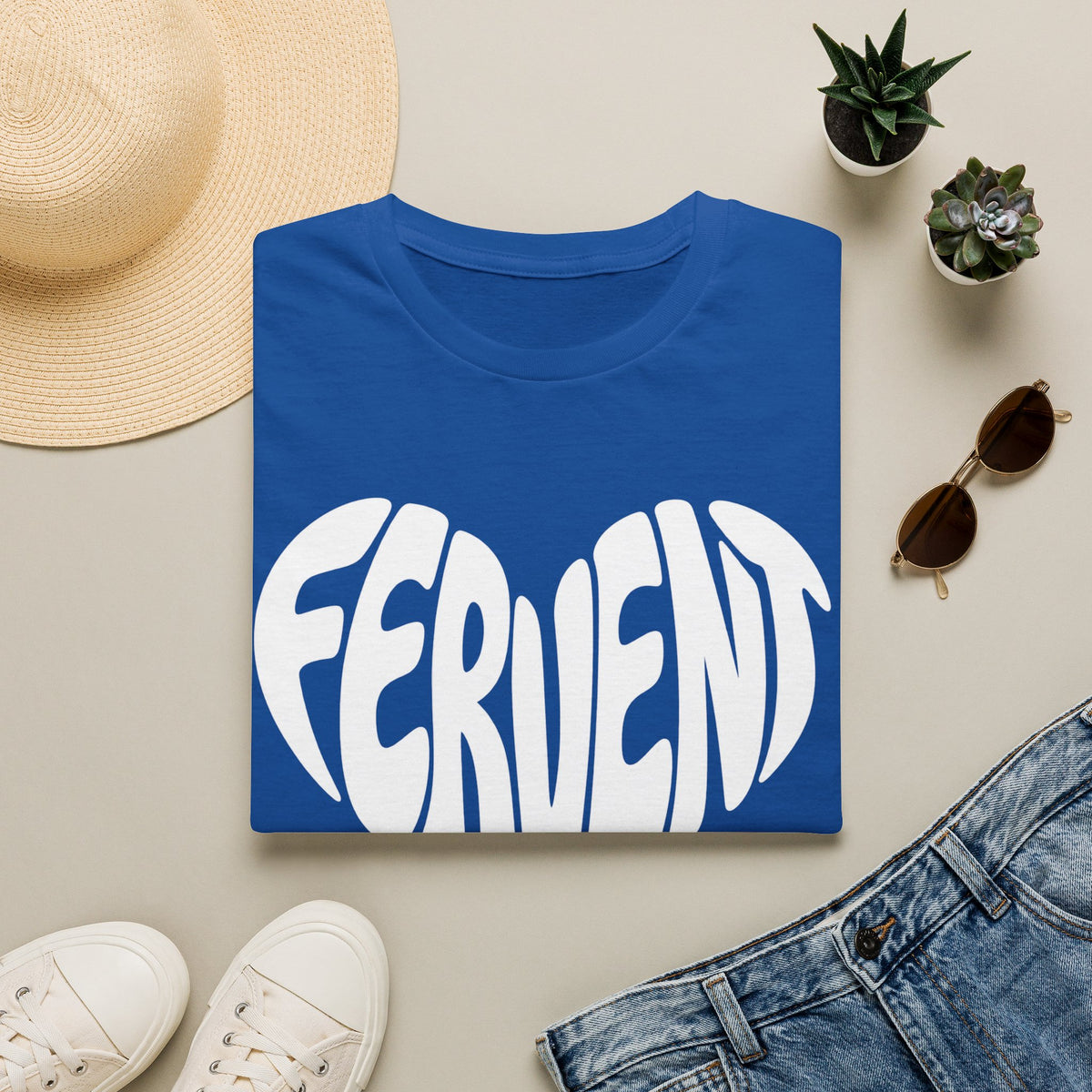 Fervent Heart T-Shirt — Bold Blue Retro Typography Tee