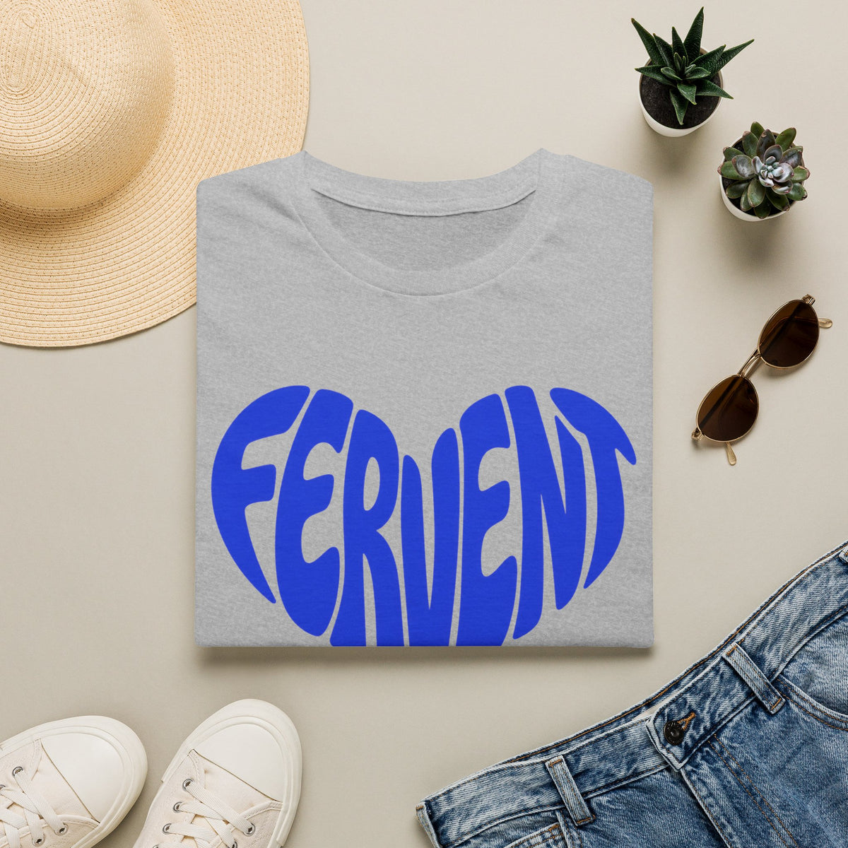 Fervent Heart T-Shirt — Bold Blue Retro Typography Tee