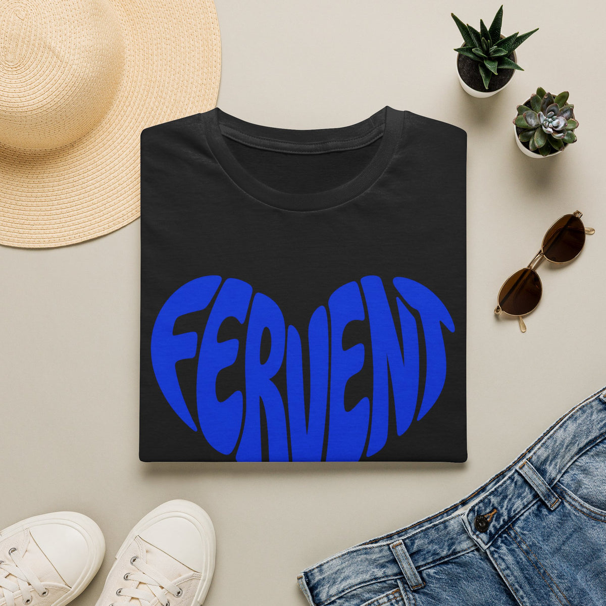 Fervent Heart T-Shirt — Bold Blue Retro Typography Tee