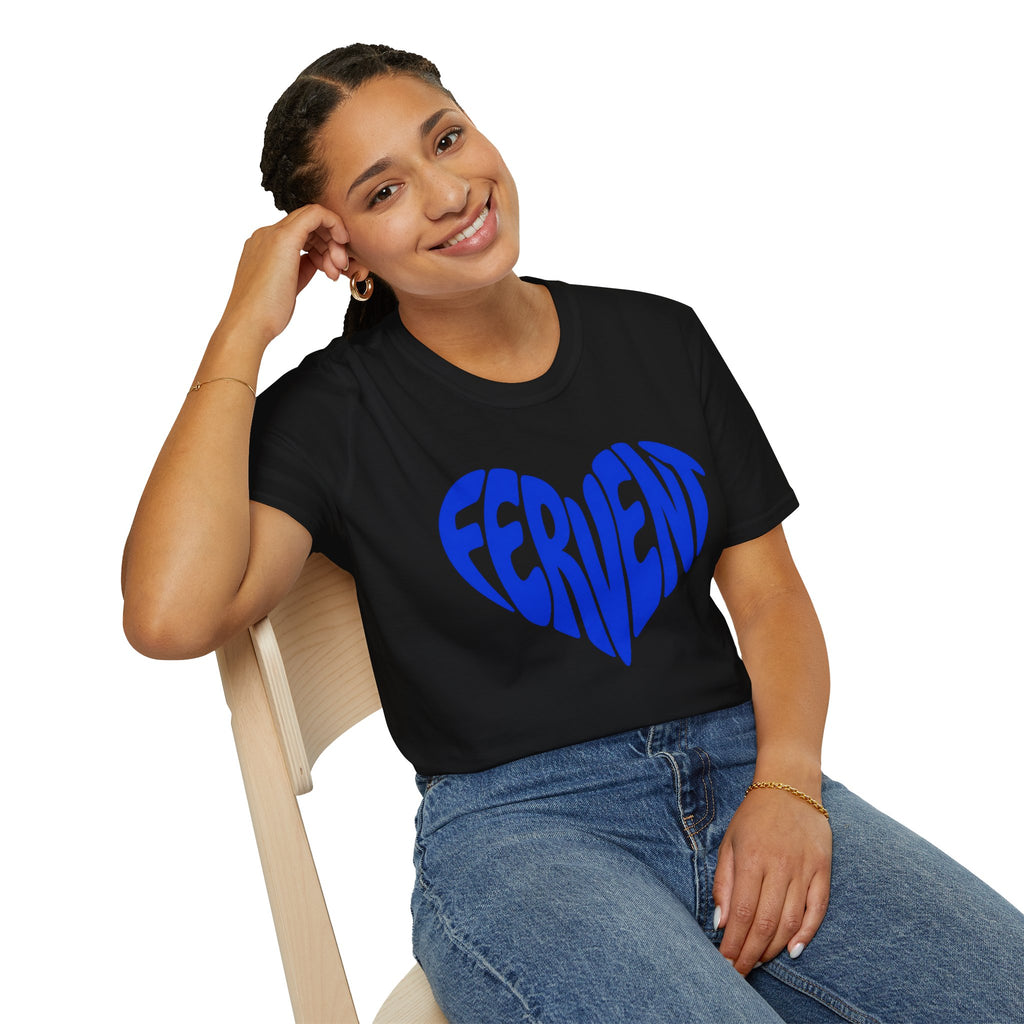 Fervent Heart T-Shirt — Bold Blue Retro Typography Tee