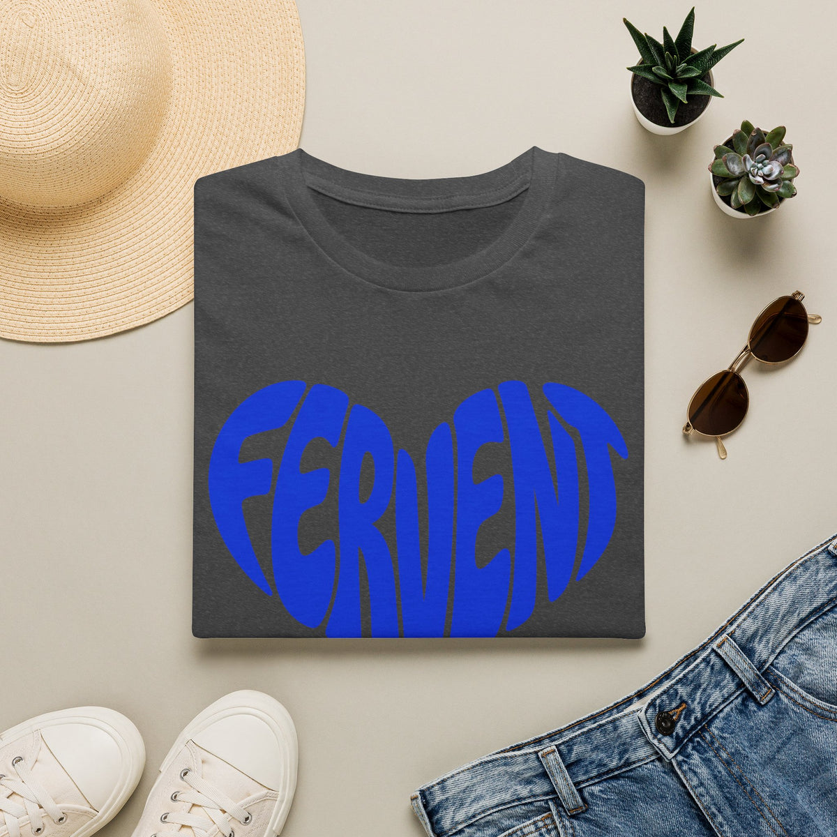 Fervent Heart T-Shirt — Bold Blue Retro Typography Tee
