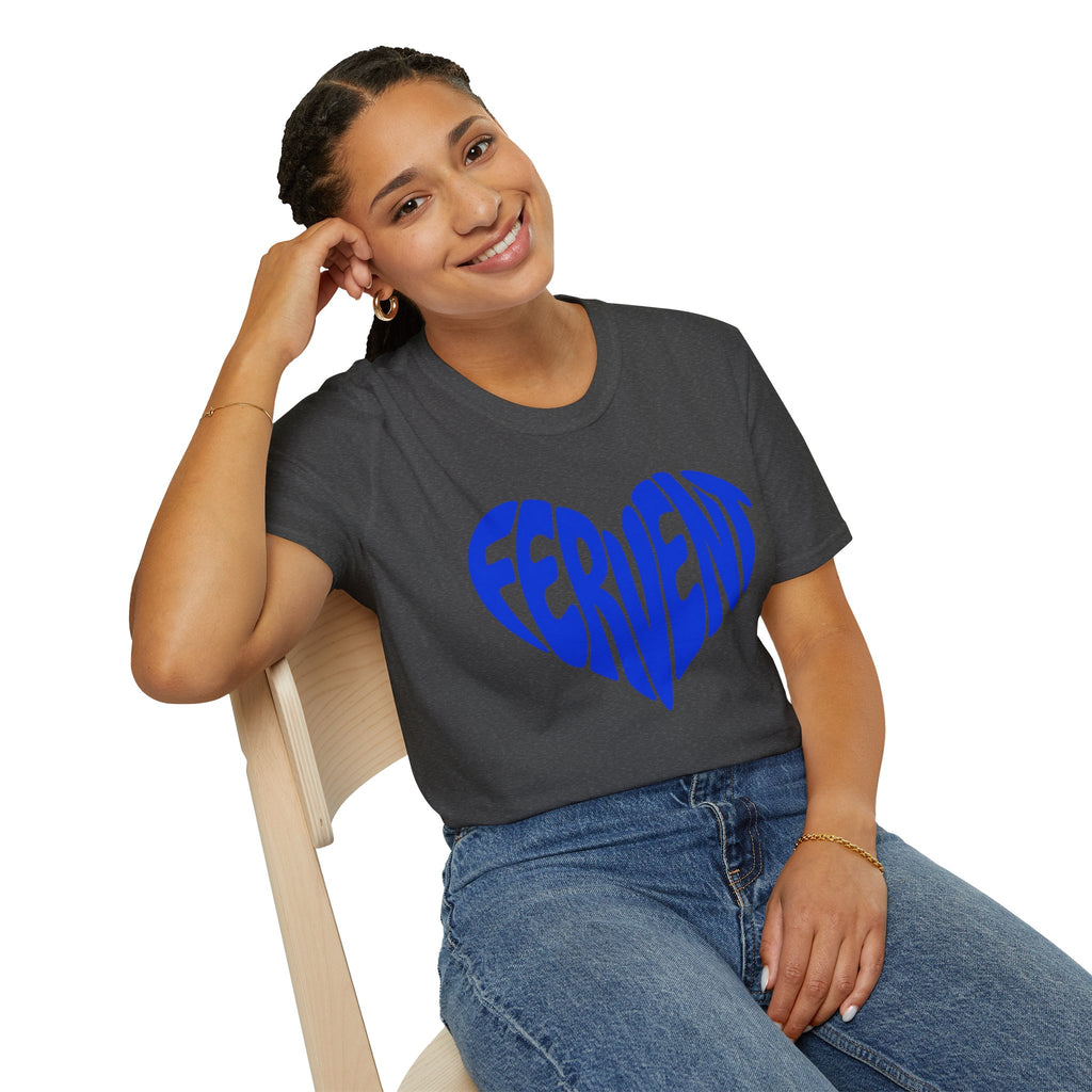 Fervent Heart T-Shirt — Bold Blue Retro Typography Tee