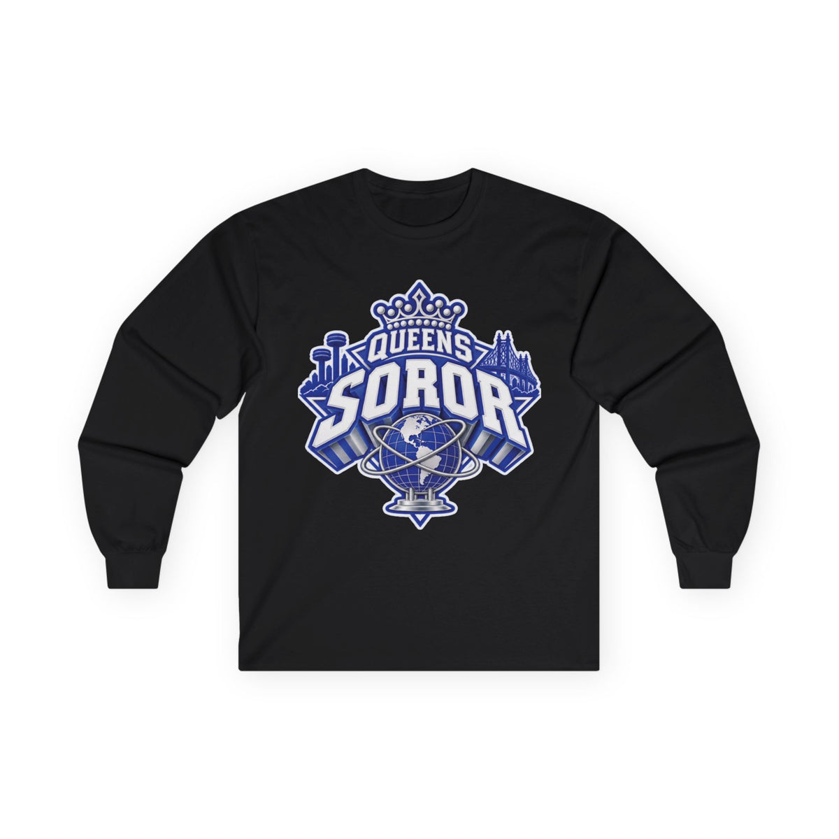 Queens Soror Long Sleeve Tee — Greek Sisterhood Crown Design